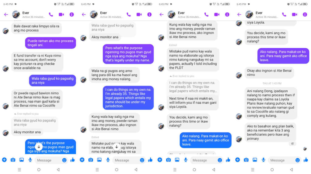 2nd part of FB chat with older sister to postpone their claim so I as the designated beneficiary should claim.